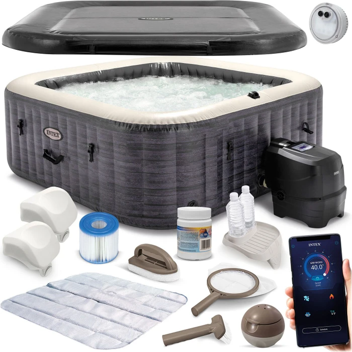Intex PureSpa Deluxe Square GreyWood Deluxe XXL Whirlpool rechteckig