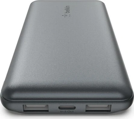 Belkin BoostCharge 3-Port Power Bank 10K + USB-A/USB-C Cable grau