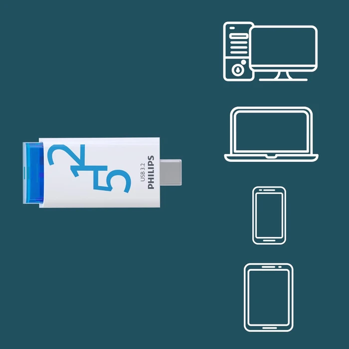 Philips Flash Drive Click Edition 512GB weiß/blau, USB-C, USB 3.2 Gen 1×1