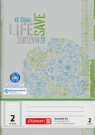 Brunnen Recycling Schulheft, A5, Lineatur 2, grau/grün, 16 Blatt
