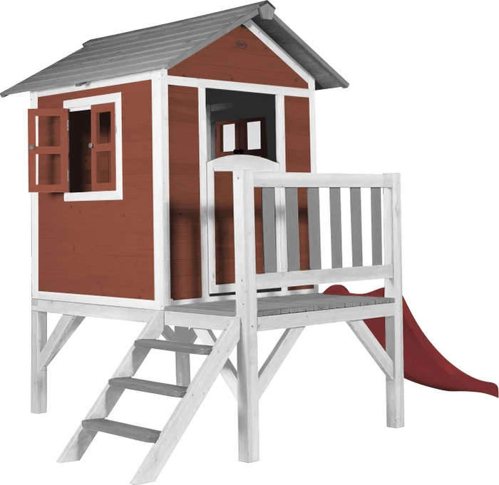 Axi Spielhaus Lodge XL rot/weiß mit Rutsche rot