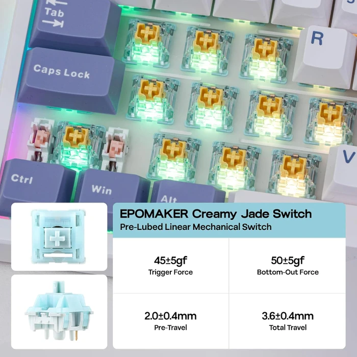 Epomaker TH108 Pro Wireless, White, LEDs RGB, hot-swap, Epomaker Creamy Jade, USB/Bluetooth, US