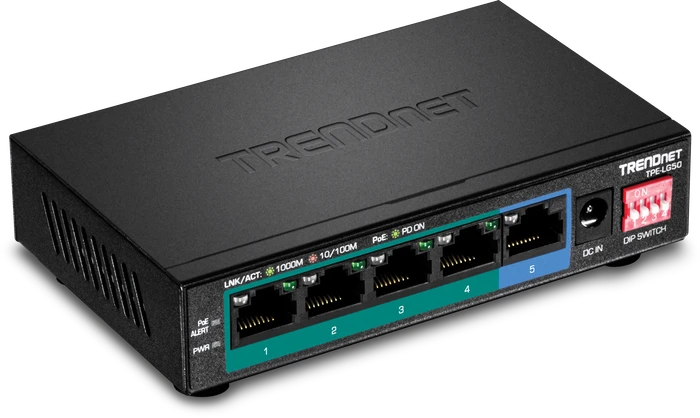TRENDnet TPE-LG50 Long Range Desktop Gigabit Switch, 5x RJ-45, 32W PoE+