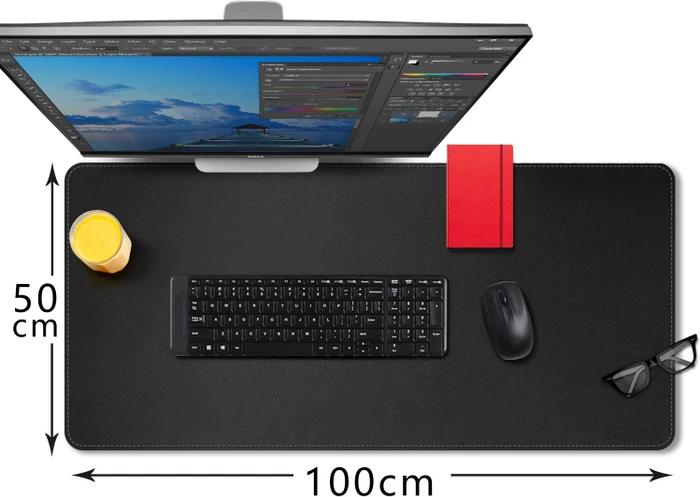 Cennbie Schreibtischunterlage Leder, Mauspad XXL, 1000x500mm, schwarz