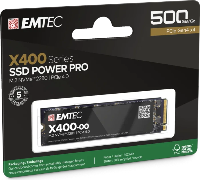 Emtec X400 SSD Power Pro 500GB, M.2 2280 / M-Key / PCIe 4.0 x4