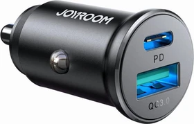 Joyroom Mini Metal Car Charger USB-C + USB-A 30W schwarz
