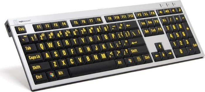 LogicKeyboard LargePrint PC Slim Line, Yellow on Black, USB, FR