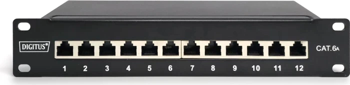 Digitus Professional Patchpanel Cat6a, 10" , geschirmt, 12-Port, 10", schwarz