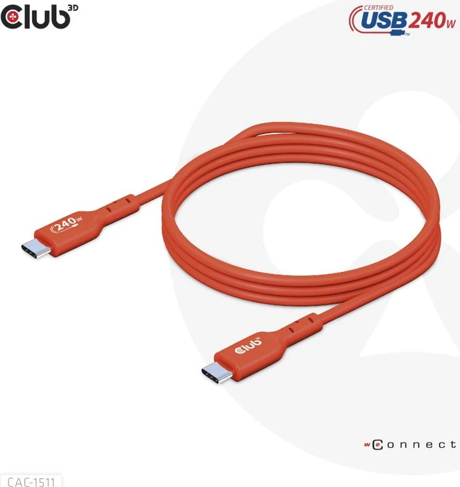 Club 3D USB-C 2.0 Kabel, 480Mb/s, 240W PD EPR, USB-C 2.0 Stecker auf USB-C 2.0 Stecker, 1m