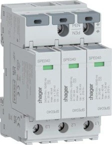 Hager Überspannungsableiter 3P T2 TNC Uc 275V In 20kA Imax 40kA