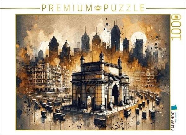 Calvendo Mumbais Gateway in sepiafarbenen Aquarellschattierungen durch KI erschaffen