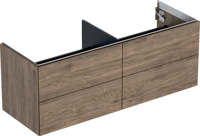 Geberit ONE Unterschrank für Aufsatzwaschtisch, mit vier Schubladen, 135cm, Nussbaum hickory/Melamin Holzstruktur