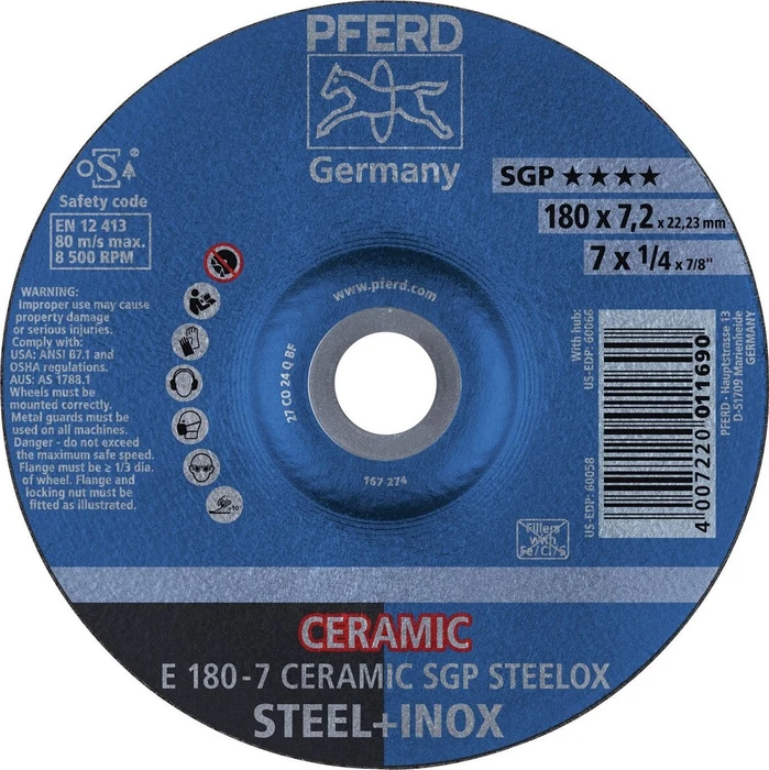 Pferd E 230-7 CERAMIC SGP STEELOX Schleifscheibe, 230x7.2x22.23mm, 10 Stück