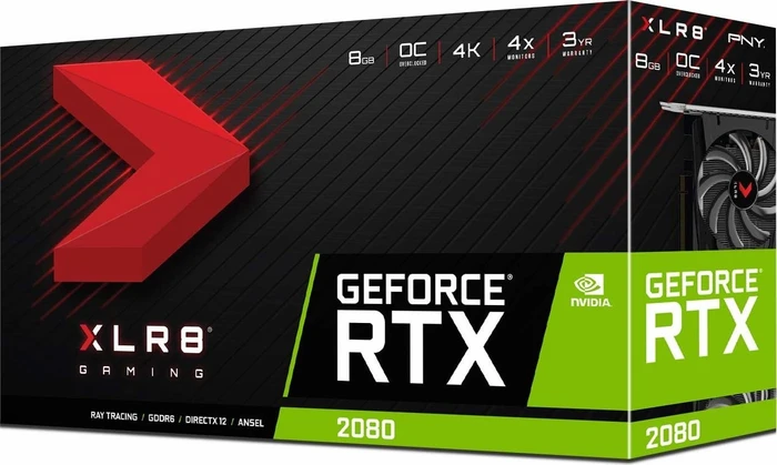 PNY GeForce RTX 2080 XLR8 Gaming OC Triple Fan, 8GB GDDR6, HDMI, USB-C, 3x DP