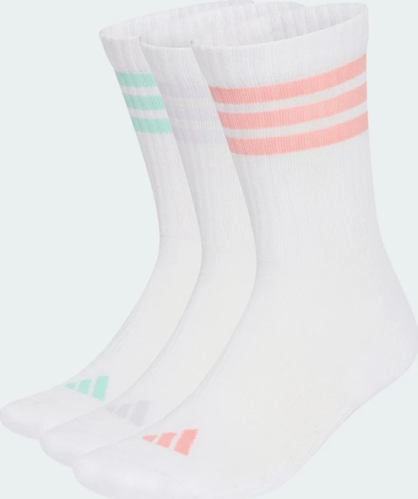 adidas 3-Streifen Cushioned Crew Socken white/semi frozen turbo/clear mint/frozen purple, 3 Paare