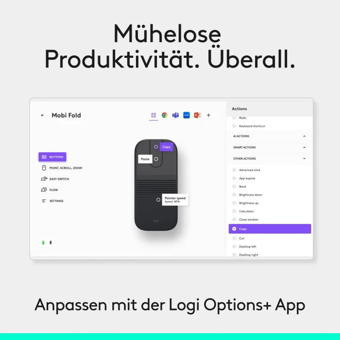 Logitech Mobi Fold for Business Graphite, dunkelgrau, Logi Bolt, USB/Bluetooth