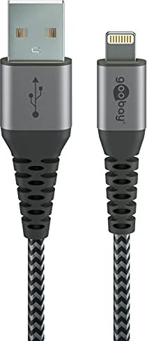 Wentronic Lightning auf USB-A Textilkabel mit Metallsteckern 0.5m grau/silber