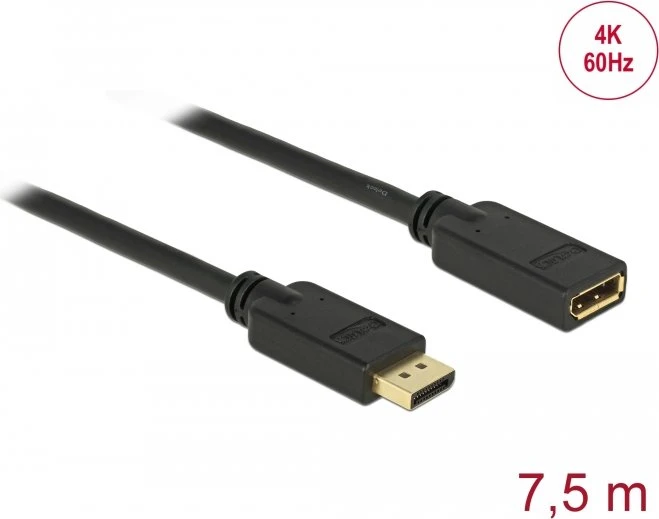 DeLOCK DisplayPort 1.2 Verlängerungskabel 4K 60Hz schwarz, 7.50m
