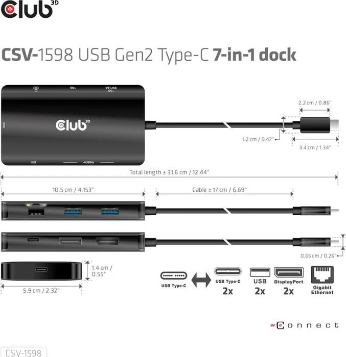 Club 3D 7in1 Portable Dock, USB-C 3.1 [Stecker]