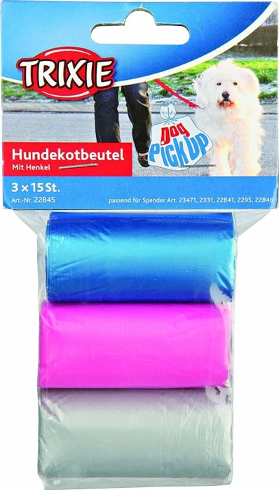 Trixie Dog Pick Up Hundekotbeutel mit Henkel farbig sortiert, Kunststoff, Größe M, 3x 15 Stück