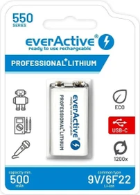 everActive Professional Line 9V-Block NiMH 550mAh USB-C