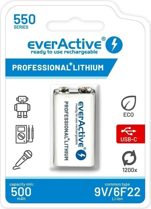 everActive Professional Line 9V-Block NiMH 550mAh USB-C