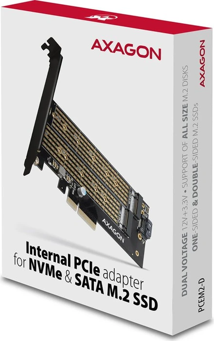Axagon PCIe -> M.2 PCIe, SATA -> M.2 SATA, PCIe 3.0 x4