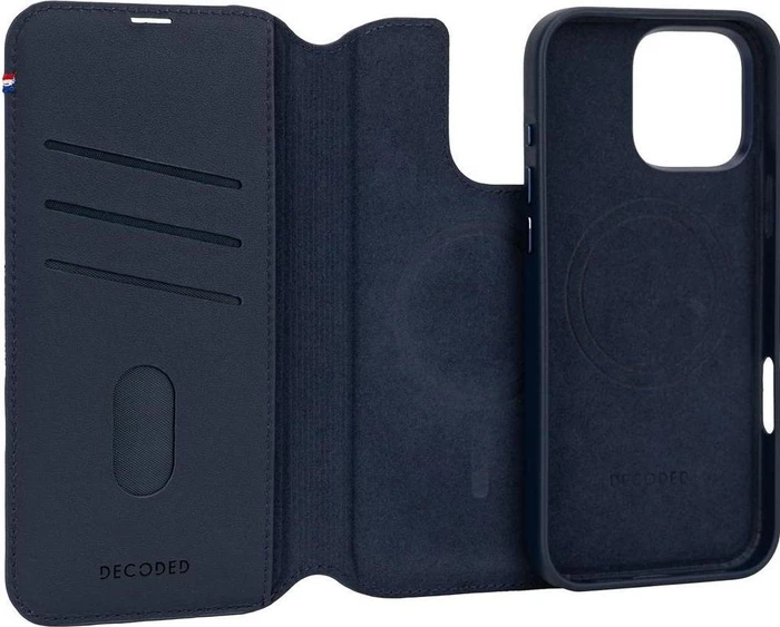 Decoded Leather Detachable Wallet Case für Apple iPhone 16 Pro navy blue