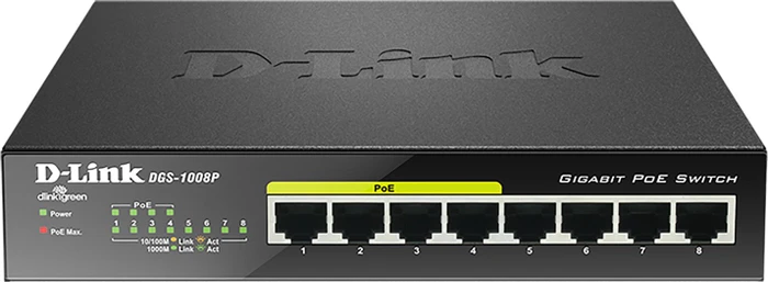 D-Link DGS-1000 Desktop Gigabit Switch, 8x RJ-45, 68W PoE+