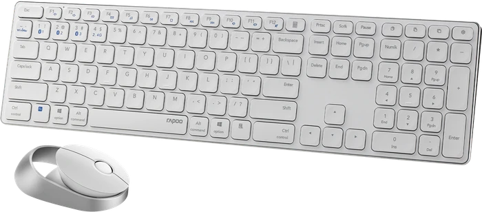 Rapoo 9850M Multi-mode Wireless Ultra-slim Advanced Desktop Set weiß, USB/Bluetooth, DE (00215385) – Bild 5 von 5