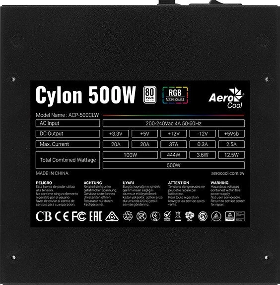 AeroCool Cylon RGB 500W, ATX 2.4