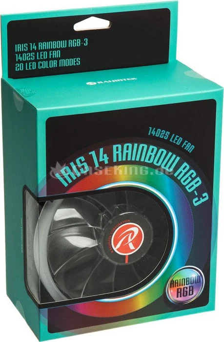Raijintek Iris 14 Rainbow RGB, LED-Steuerung, Fernbedienung, 140mm, 3er-Pack