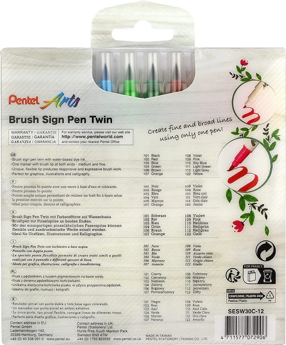 Pentel Brush Sign Pen Twin SESW30C sortiert, 18er-Set