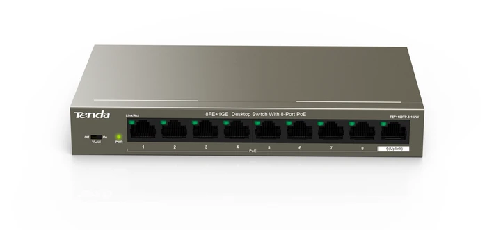 Tenda TEF1100 Desktop Switch, 9x RJ-45, 92W PoE+