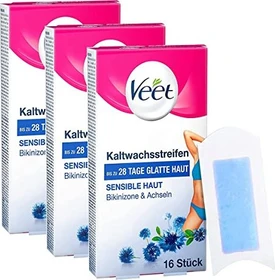 Veet Easy Grip sensitive Haut Bikinizone & Achseln Kaltwachsstreifen, 16 Stück