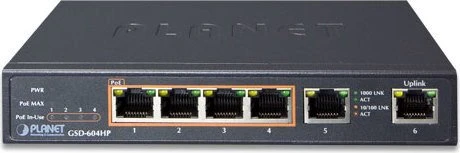 Planet GSD Desktop Gigabit Switch, 6x RJ-45, 55W PoE+