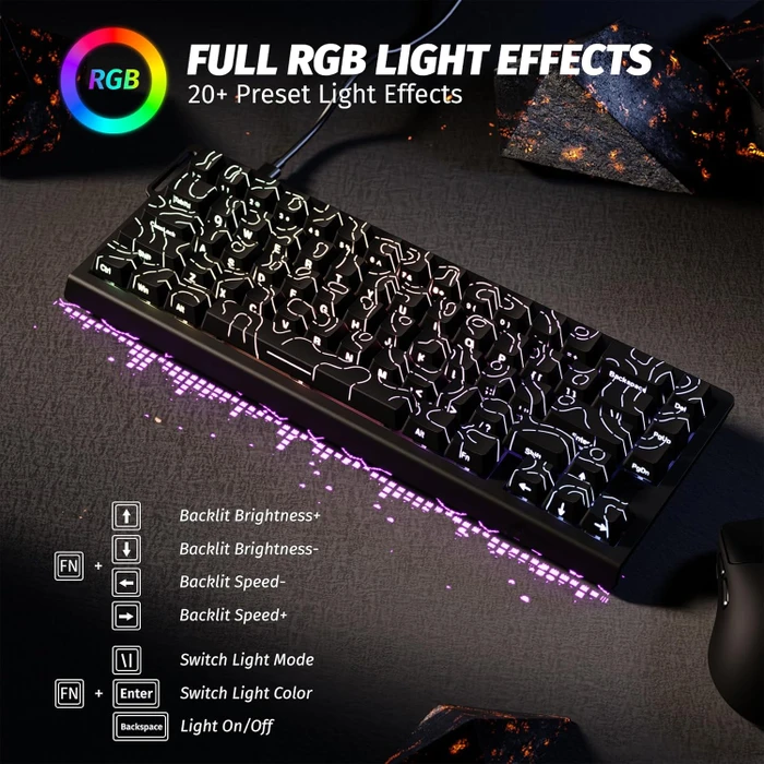 Attack Shark X68 HE Rapid Trigger Keyboard, schwarz mit Kontur, LEDs RGB, Outemu White Jade Magnetic, USB, US