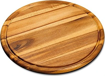 Kesper Fleischteller 28444 | Akazienholz rund Ø30 cm mit Saftrille | messerschonend | natur braun