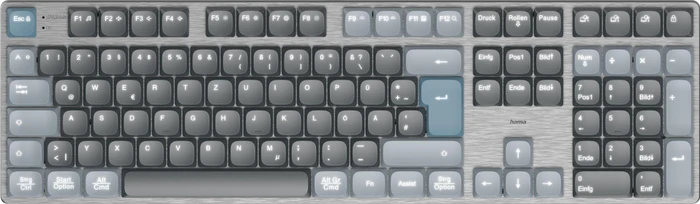 Hama WK-800 Multi-Device-Tastatur, grau/schwarz, LEDs weiß, GTMX Low Profile BLACK, USB/Bluetooth, DE