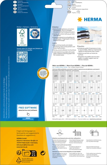 Herma Etiketten Premium, A6, weiß, matt, 10 Blatt (40 Etiketten)
