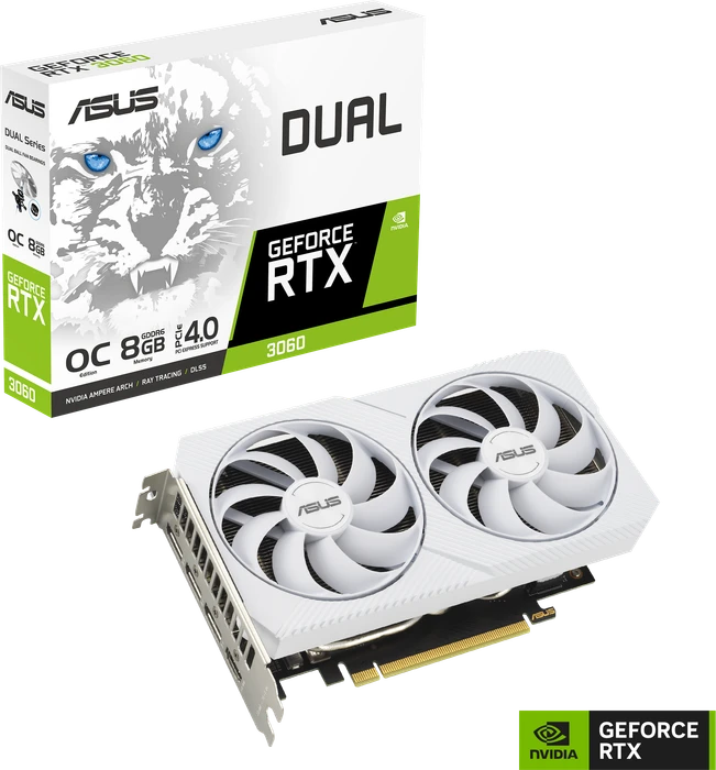 ASUS Dual GeForce RTX 3060 White OC, DUAL-RTX3060-O8G-WHITE, 8GB GDDR6, HDMI, 3x DP