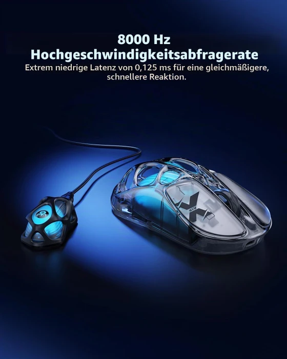 GravaStar Mercury X Air 8KHz Wireless Gaming Mouse, Onyx Crystal, USB/Bluetooth