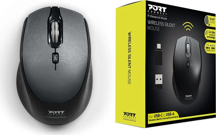 Port Designs Wireless Silent Pro Mouse schwarz, USB