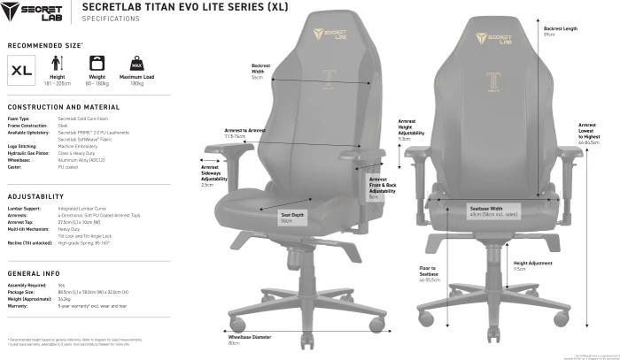 Secretlab Titan Evo Lite SoftWeave Stoff, XL, schwarz