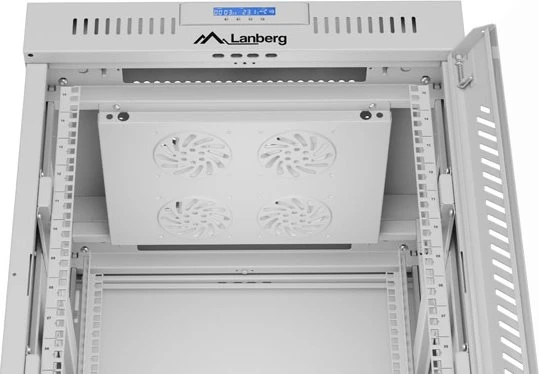 Lanberg 19" Rackschrank 15HE, LCD, freistehend, Flat Pack, V2, Glastür, IP20, RAL 7035, 600mm tief