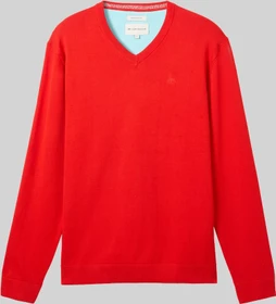 Tom Tailor Strickpullover mit V-Ausschnitt aus Baumwolle Strickpullover rot (Herren)