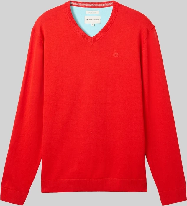 Tom Tailor Strickpullover mit V-Ausschnitt aus Baumwolle Strickpullover rot (Herren)