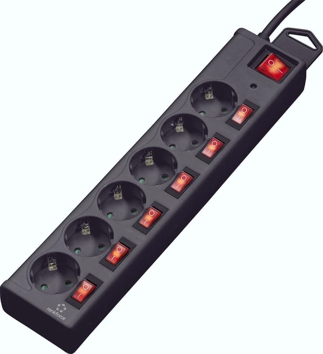 Renkforce 615B-CMB-S Überspannungsschutz-Steckdosenleiste, 6-fach, 1.5m, schwarz