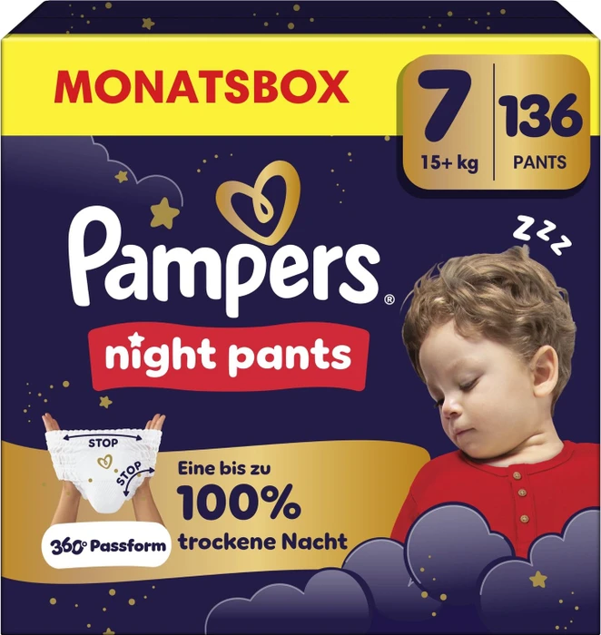 Pampers Baby-Dry night pants Gr.7 Einwegwindel, 15+kg, 136 Stück