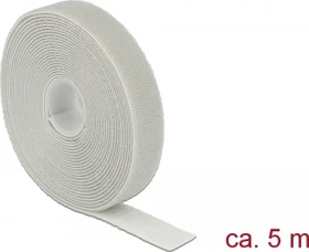 DeLOCK Klettband auf Rolle, 20mm, 5m, grau